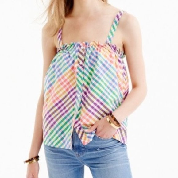 J. Crew Ruffle Gingham Rainbow Top - Picture 1 of 4